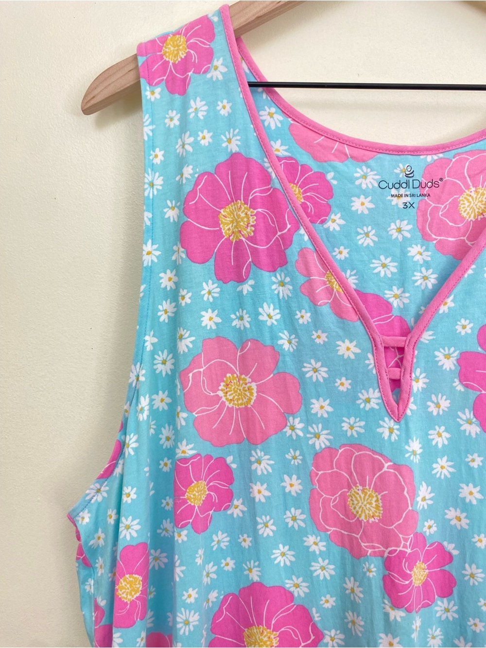 Cuddl Duds Nightgown 3X Plus Blue Pink Floral Ruffle Hem Sleeveless Sleep Dress - Picture 4 of 8